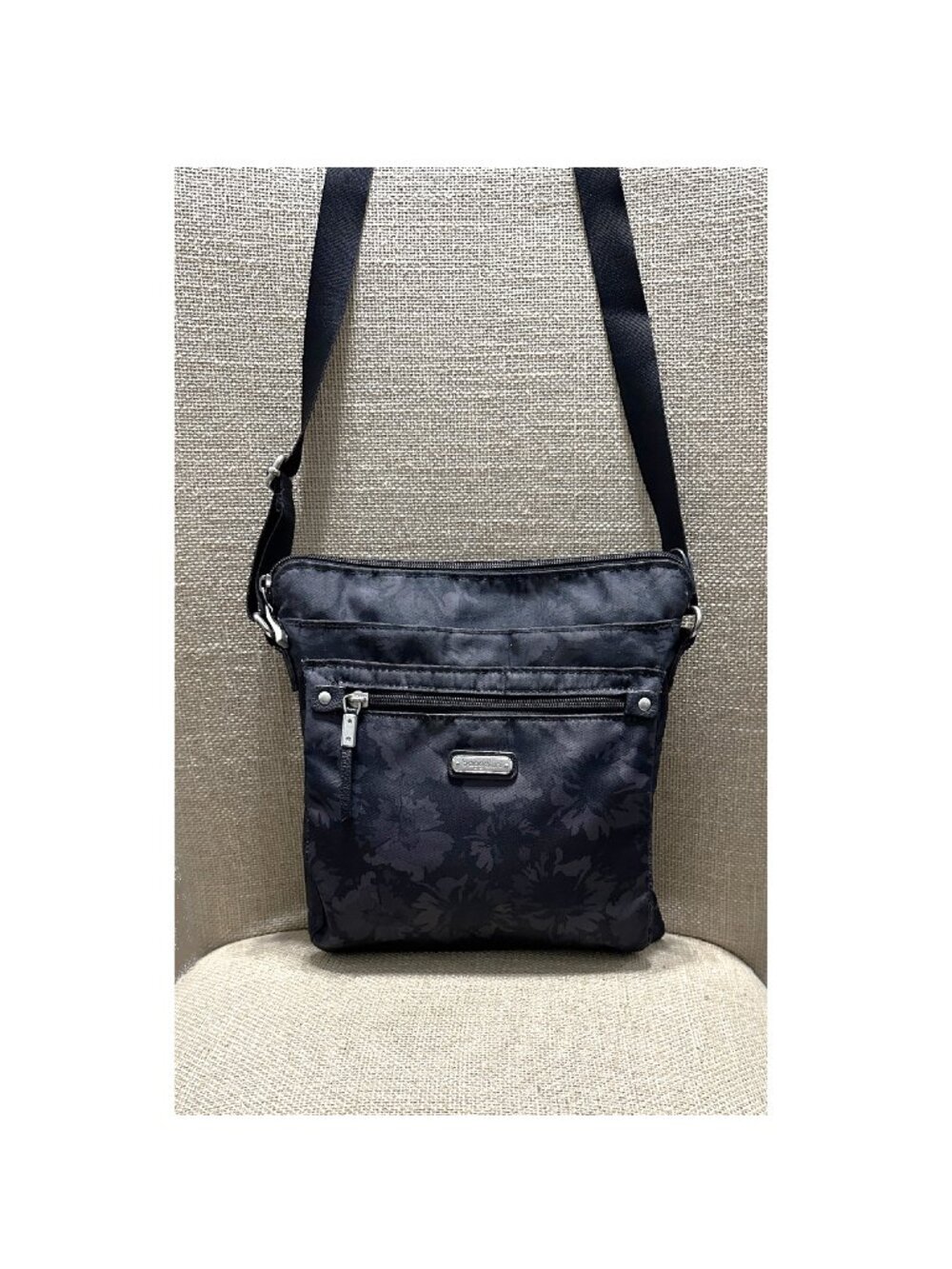 Baggallini Black and Gray Floral Crossbody Bag